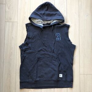 Vintage Guess Company Sleeveless Hoodie with Number Patch Navy Men’s Size M